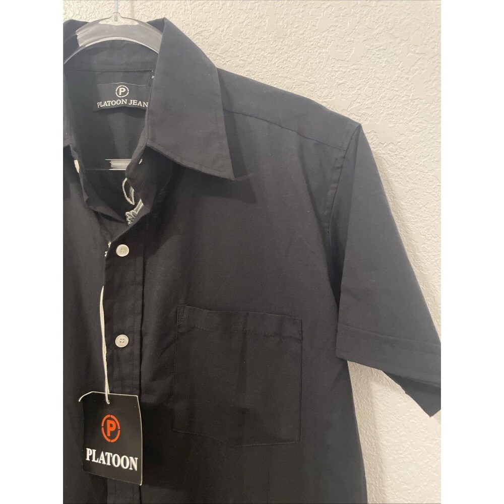 Platoon Jeans Shirt Y2K Embellished Mens Biker Short Sleeve Top Black